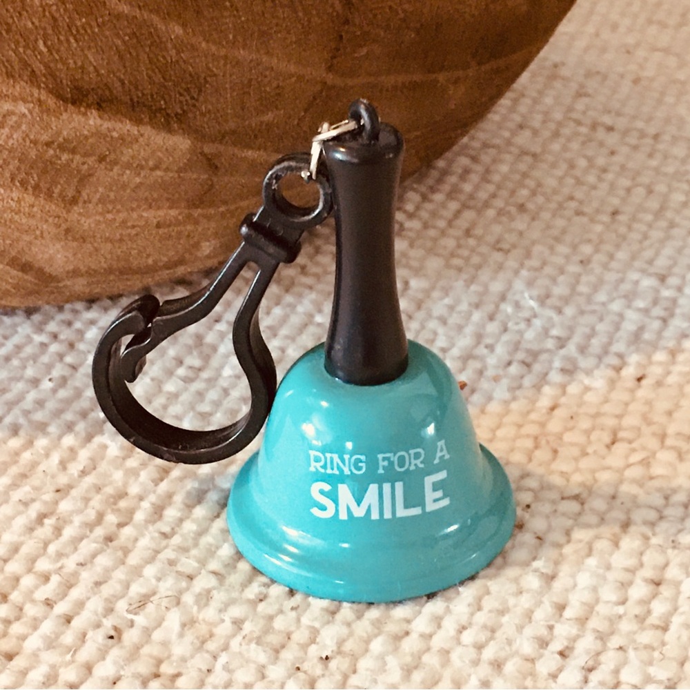 Smile ringing bell backpack charm decor teal - ring for a smile cute school